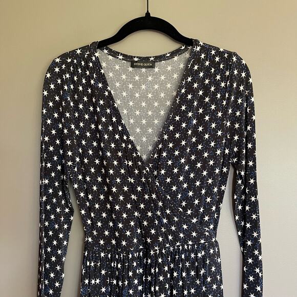 STINE GOYA ALINA JERSEY DRESS in STARS Black Blue White Size XS Long Sleeve Midi - Picture 6 of 16